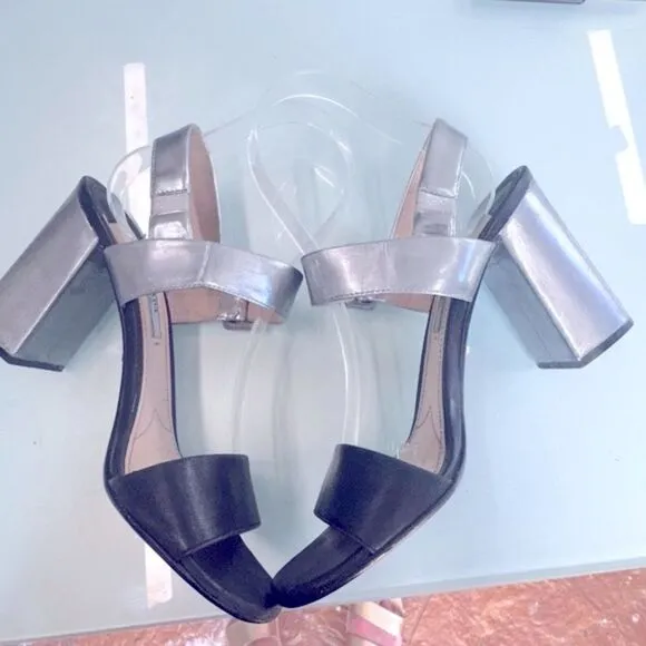 Metallic silver and Black Prada heels; totally restored Sz 37
