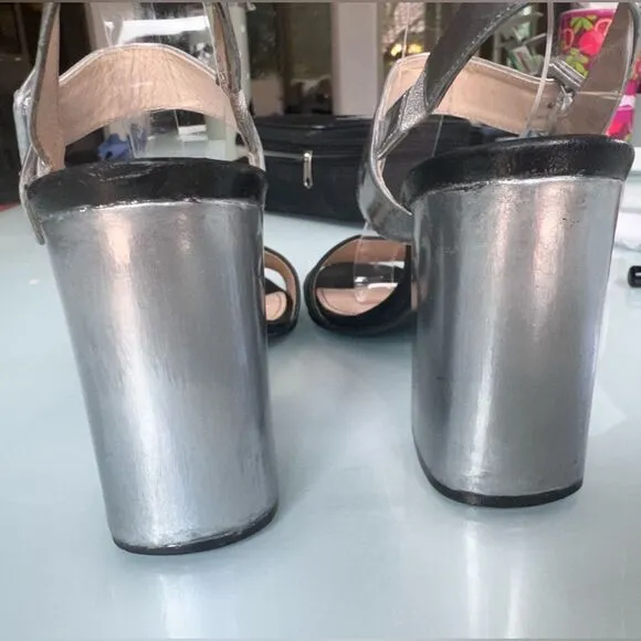 Metallic silver and Black Prada heels; totally restored Sz 37