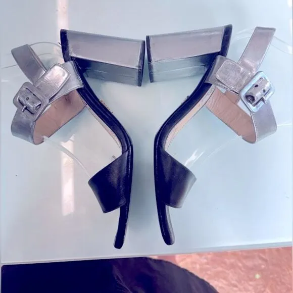 Metallic silver and Black Prada heels; totally restored Sz 37