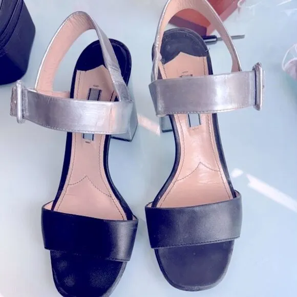 Metallic silver and Black Prada heels; totally restored Sz 37