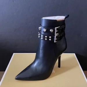 Michael Kors Amal Black Astor Leather Ankle Boots Booties Shoes Heels Pumps NEW