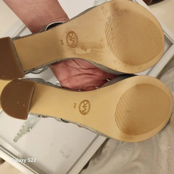 Michael Kors &quot;Tanner&quot; Silver Sparkle Platform Heeled Sandals. NIB. 8