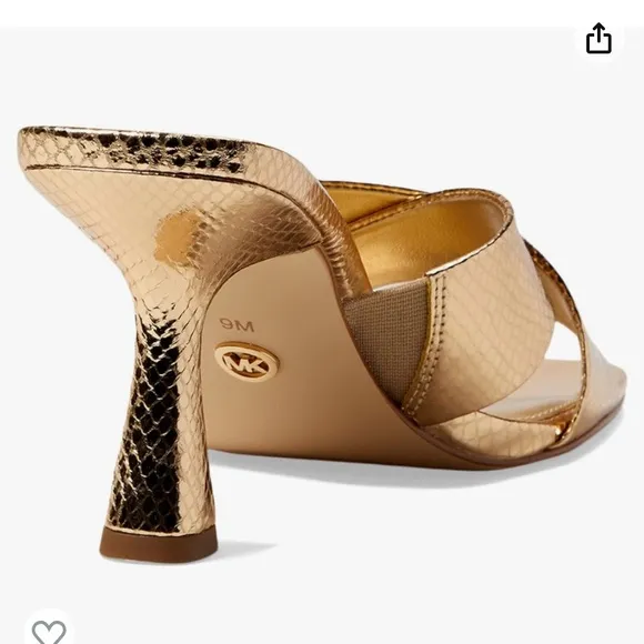 Michael Kors Clara Mule Square toe Sandals Gold snake skin leather