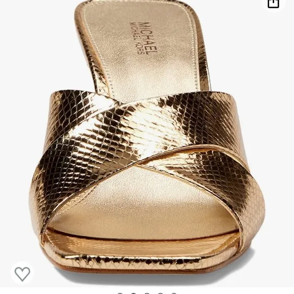 Michael Kors Clara Mule strappy Sandals Gold shiny snake skin leather