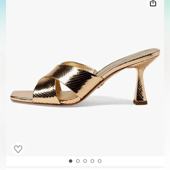 Michael Kors Clara Mule strappy Sandals Gold shiny snake skin leather