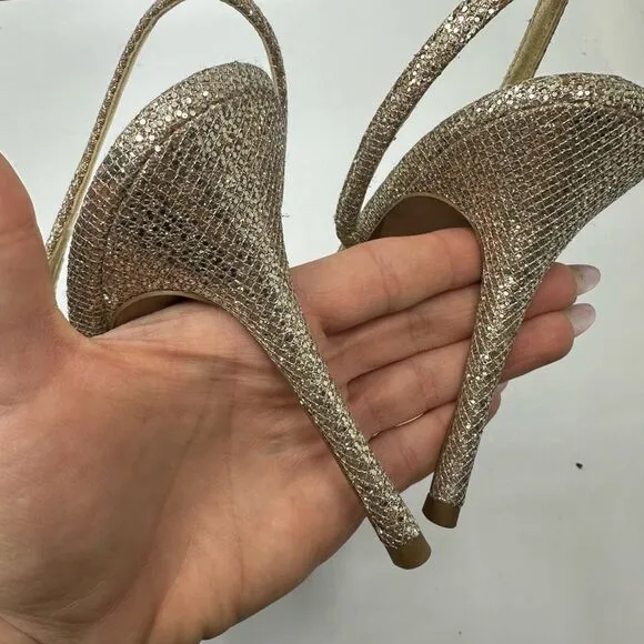 Michael Kors Eliza Pump Gold Glitter Sling Back Wedding Dress Party Shoes 9 M