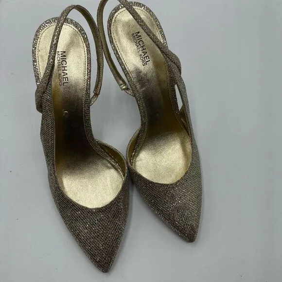 Michael Kors Eliza Pump Gold Glitter Sling Back Wedding Dress Party Shoes 9 M