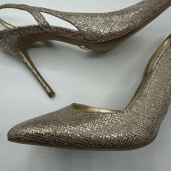 Michael Kors Eliza Pump Gold Glitter Sling Back Wedding Dress Party Shoes 9 M