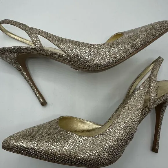 Michael Kors Eliza Pump Gold Glitter Sling Back Wedding Dress Party Shoes 9 M