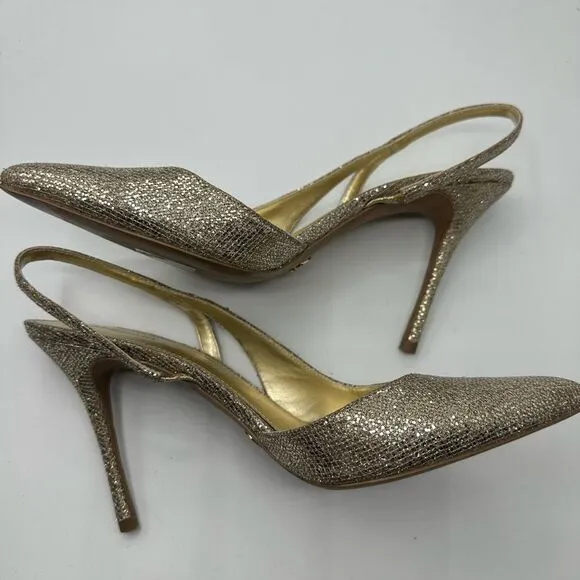 Michael Kors Eliza Pump Gold Glitter Sling Back Wedding Dress Party Shoes 9 M