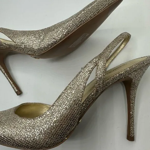 Michael Kors Eliza Pump Gold Glitter Sling Back Wedding Dress Party Shoes 9 M