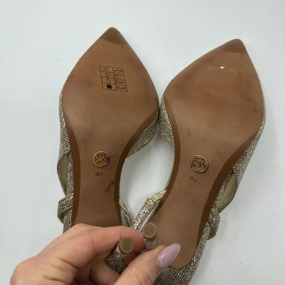 Michael Kors Eliza Pump Gold Glitter Sling Back Wedding Dress Party Shoes 9 M
