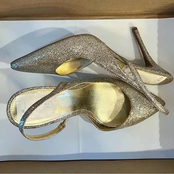 Michael Kors Eliza Pump GoldGlitter Sling Back Women's Party Shoes