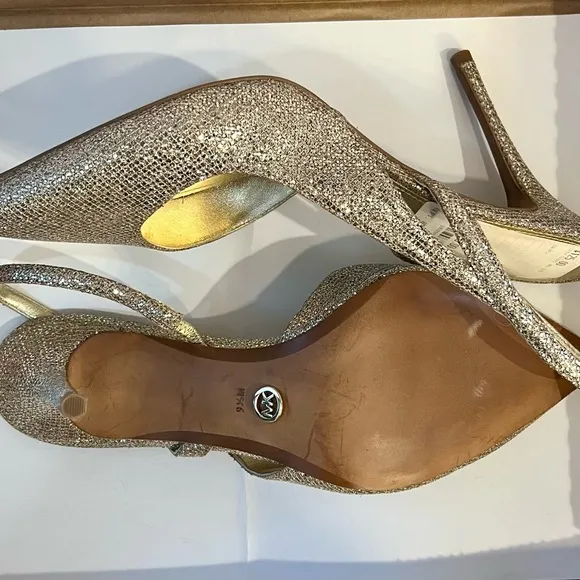 Michael Kors Eliza Pump GoldGlitter Sling Back Women's Party Shoes