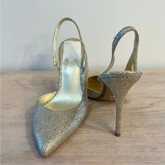 Michael Kors Eliza Pump GoldGlitter Sling Back Women's Party Shoes