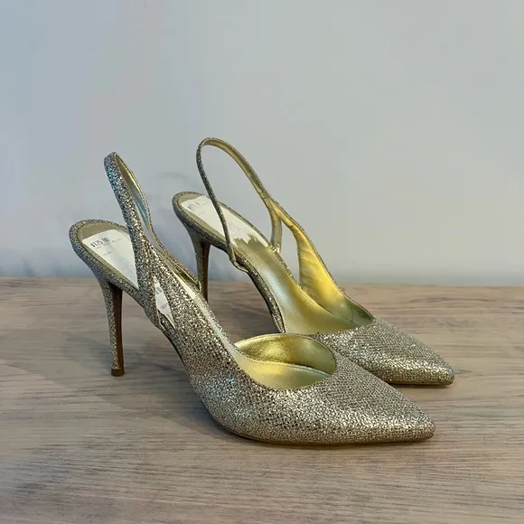 Michael Kors Eliza Pump GoldGlitter Sling Back Women's Party Shoes