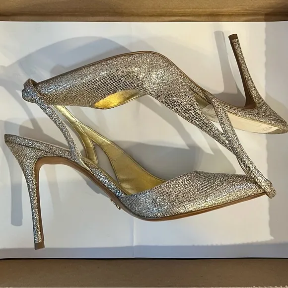 Michael Kors Eliza Pump GoldGlitter Sling Back Women's Party Shoes