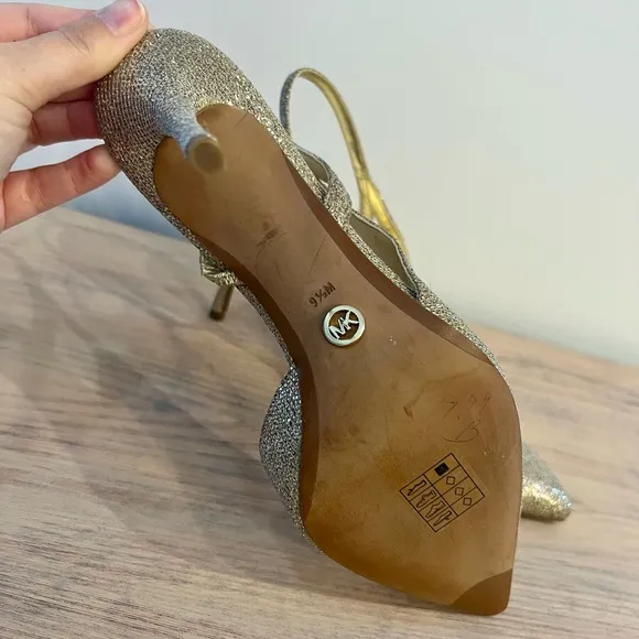 Michael Kors Eliza Pump GoldGlitter Sling Back Women's Party Shoes