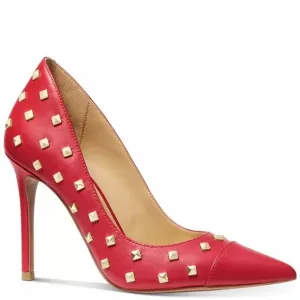 Michael Kors KeKe Red Crimson Studs Leather Pumps Heels Shoes NEW