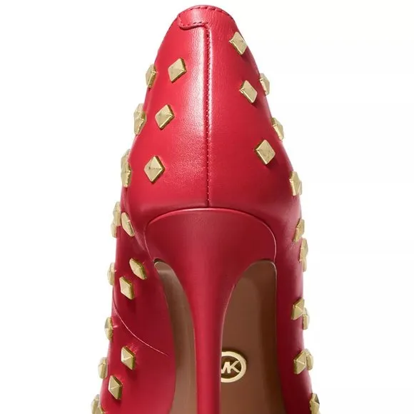 Michael Kors KeKe Red Crimson Studs Leather Pumps Heels Shoes NEW
