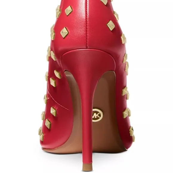 Michael Kors KeKe Red Crimson Studs Leather Pumps Heels Shoes NEW