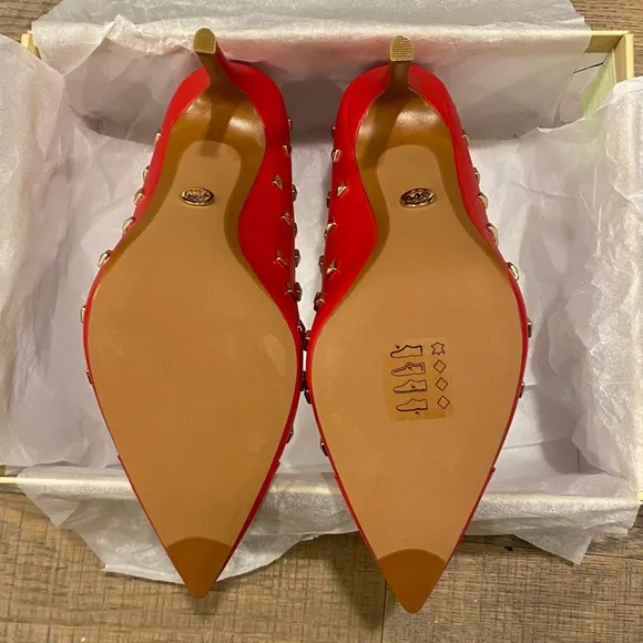 Michael Kors KeKe Red Crimson Studs Leather Pumps Heels Shoes NEW