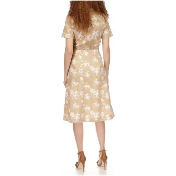 Michael Kors Khaki Floral Print Shirt Dress Button Front Midi Size S NWT $155