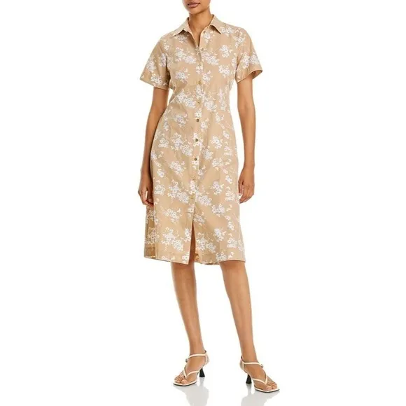 Michael Kors Khaki Floral Print Shirt Dress Button Front Midi Size S NWT $155