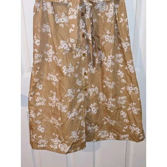 Michael Kors Khaki Floral Print Shirt Dress Button Front Midi Size S NWT $155