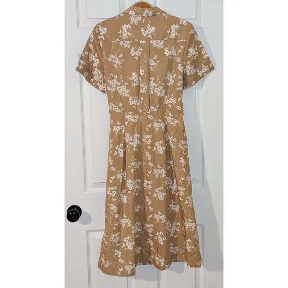 Michael Kors Khaki Floral Print Shirt Dress Button Front Midi Size S NWT $155