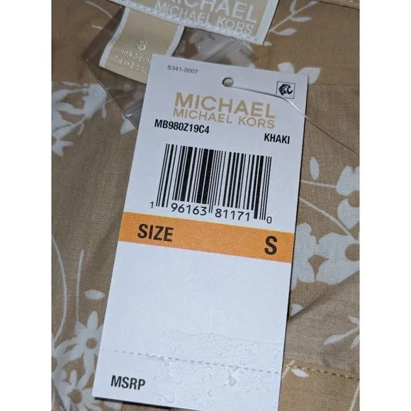 Michael Kors Khaki Floral Print Shirt Dress Button Front Midi Size S NWT $155
