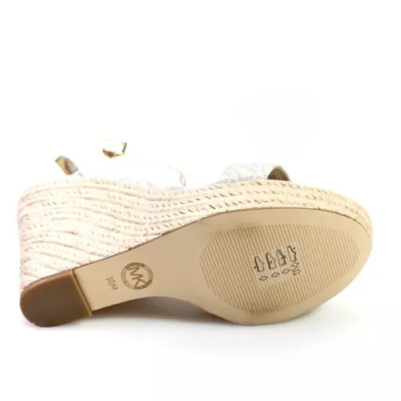 Michael Kors *Kimberly* MK logo beige vanilla wedge espadrille sandals 10