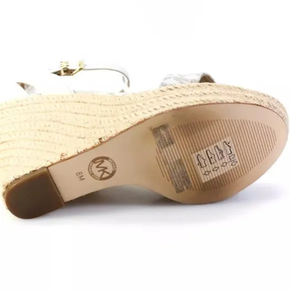 Michael Kors *Kimberly* MK logo beige vanilla wedge espadrille sandals 8