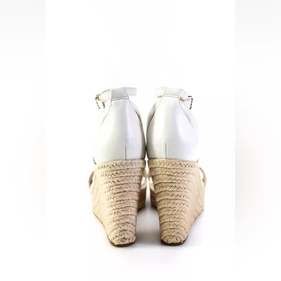 Michael Kors *Kimberly* MK logo beige vanilla wedge espadrille sandals 8