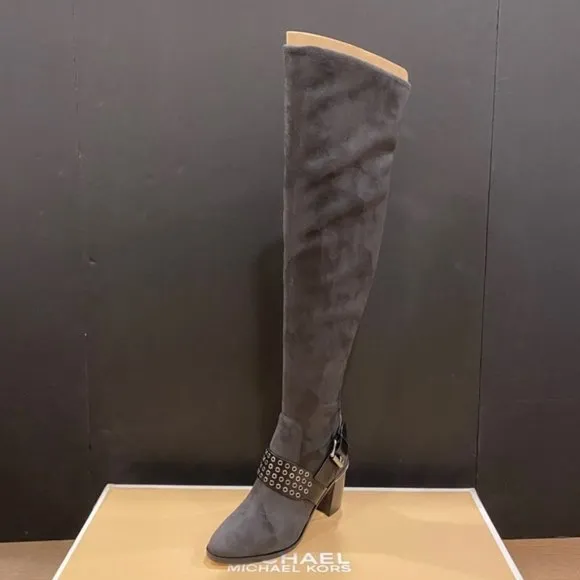 Michael Kors MK Charcoal Brody Over-The-Knee Tall Boots Shoes Heels Pumps NEW