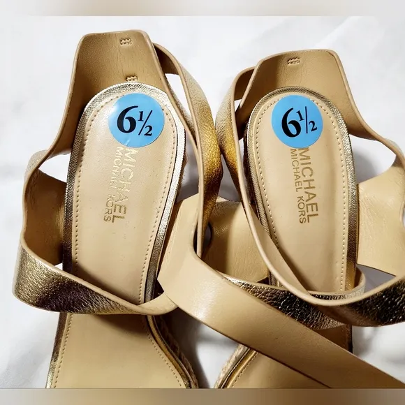 Michael Kors MK Gold Wedge Sandals Size 6.5