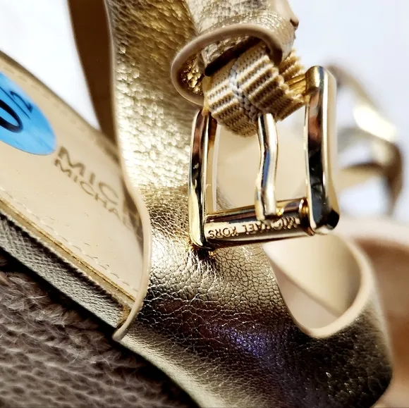 Michael Kors MK Gold Wedge Sandals Size 6.5