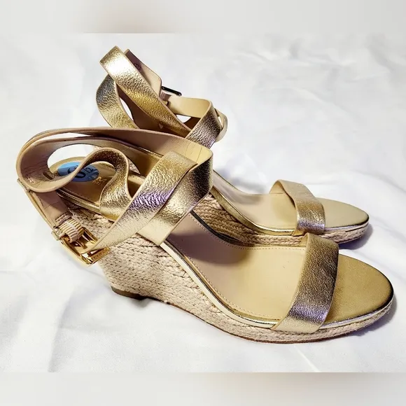 Michael Kors MK Gold Wedge Sandals Size 6.5
