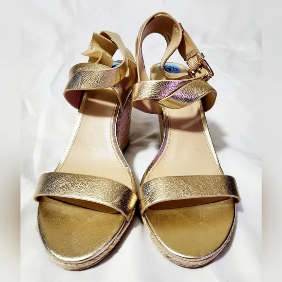 Michael Kors MK Gold Wedge Sandals Size 6.5