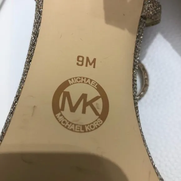 MICHAEL Michael Kors Simone Glitter Mesh Heeled Sandals Gold 9 EUC