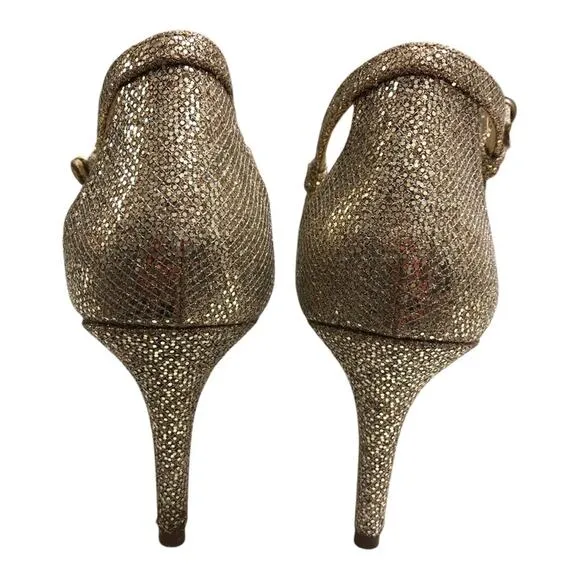 MICHAEL Michael Kors Simone Glitter Mesh Heeled Sandals Gold 9 EUC