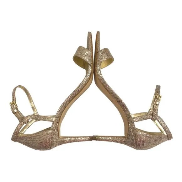 MICHAEL Michael Kors Simone Glitter Mesh Heeled Sandals Gold 9 EUC