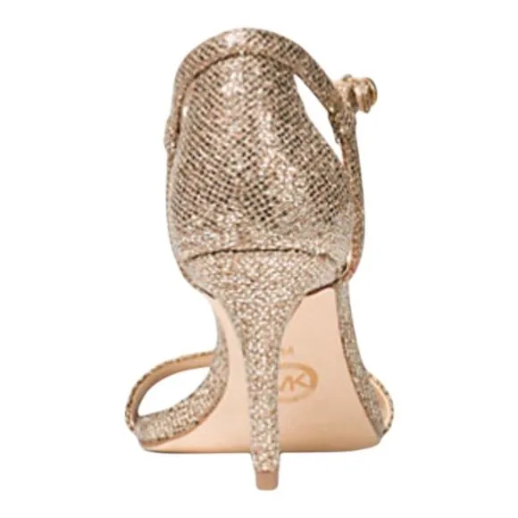 MICHAEL Michael Kors Simone Glitter Mesh Heeled Sandals Gold 9 EUC