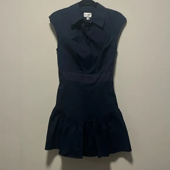 MILLY Gabby Poplin Dress Mini Dress, Navy, Size 4