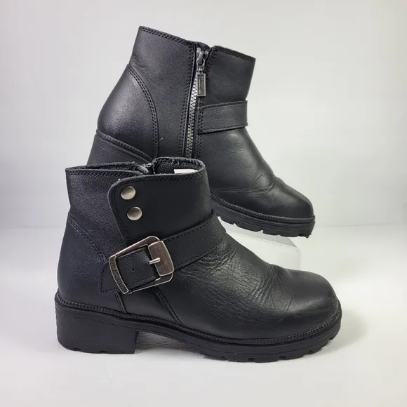 Milwaukee Women Motorcycle Black Leather Side Zip Buckle Riding Boots Sz 9.5C