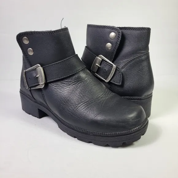 Milwaukee Women Motorcycle Black Leather Side Zip Buckle Riding Boots Sz 9.5C