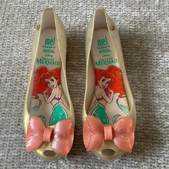 Mini Melissa Disney The Little Mermaid Ariel Sparkle Bow Shoes Girls 3