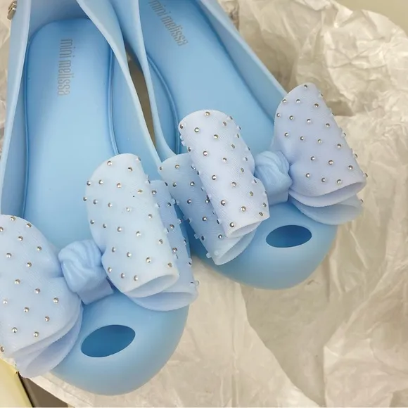 Mini Melissa Little Girl’s Bow Ballet Flats Blue Size 2 NEW NIB