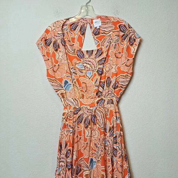 Misa Los Angeles Dana Mae Maxi Dress in Tangerine Flora Cutout Backless Sz L NWT