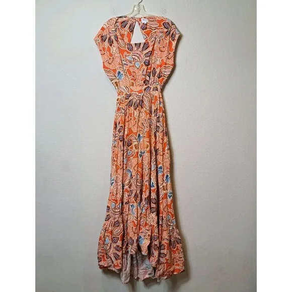 Misa Los Angeles Dana Mae Maxi Dress in Tangerine Flora Cutout Backless Sz L NWT